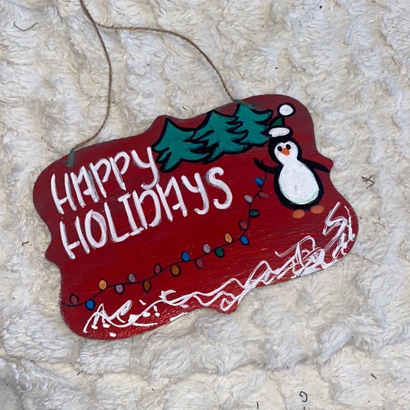 Happy Holidays Penguin Sign Hand Painted - Picture 2 of 2
